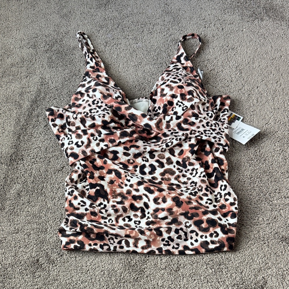 Time & Tru Leopard Animal Print Underwire Tankini Top SIZE XL Swimwear